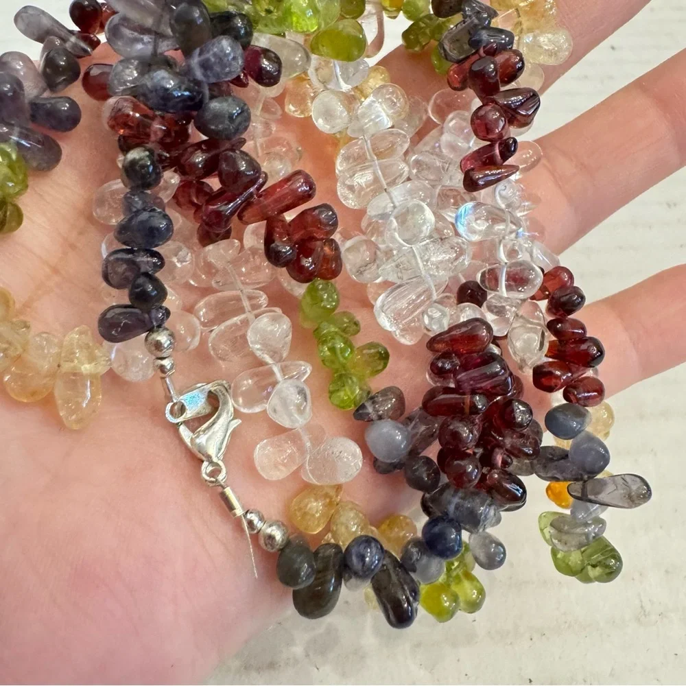 Natural Multi Gemstone Tear Drops Briolette Beaded Necklace 6-10 MM 38 Inch - Picture 9 of 16